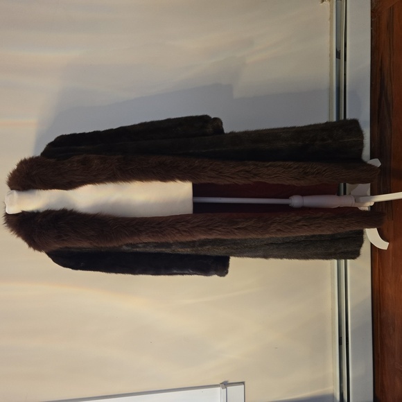 VTG Saga Tuxedo Mink Fur Full Length Coat With Fox Collar Trim Brown Medium - Picture 8 of 13